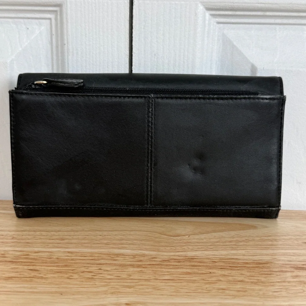 Liz Claiborne Leather Wallet OS Black Minimalist Y2K Continental Clutch‎